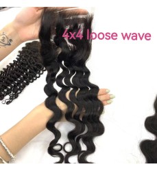 Human hair 4x4 Free Part Closure Loose Wave/ Curly Wave /Deep Wave/ Straight/ Body Wave Lace Closure  X01