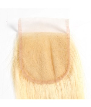 Free Part 4x4 Human Hair Blonde Straight Lace Closure