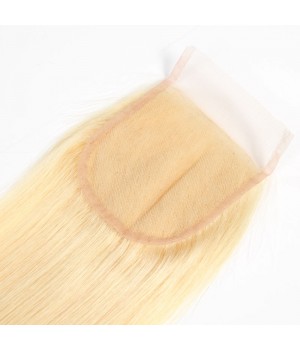 Free Part 4x4 Human Hair Blonde Straight Lace Closure