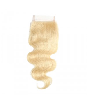 Free Part 4x4 Human Hair Blonde Body Wave Lace Closure
