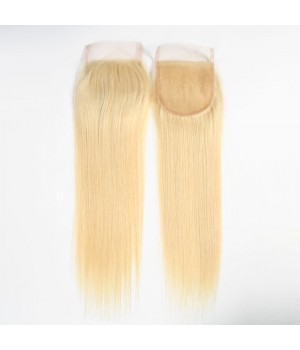 Free Part 4x4 Human Hair Blonde Straight Lace Closure